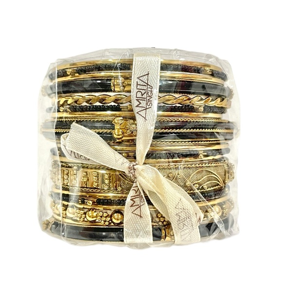 AMRITA SINGH Monte Carlo 18-pc Bangle Set in Black/Gold Size-8 - Picture 4 of 5